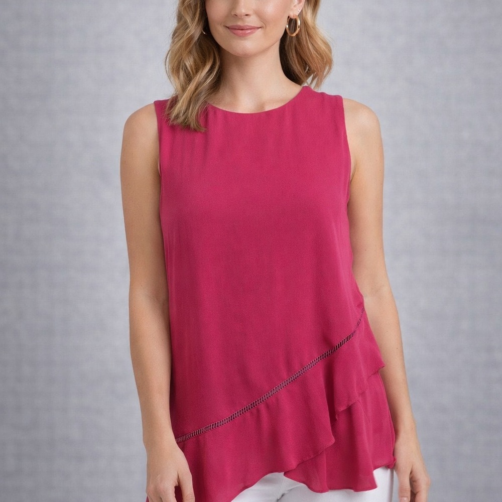 One One Six‎ By Strut And Bolt Hot Pink Sleeveless Ruffle Hem Tunic Top Womens L